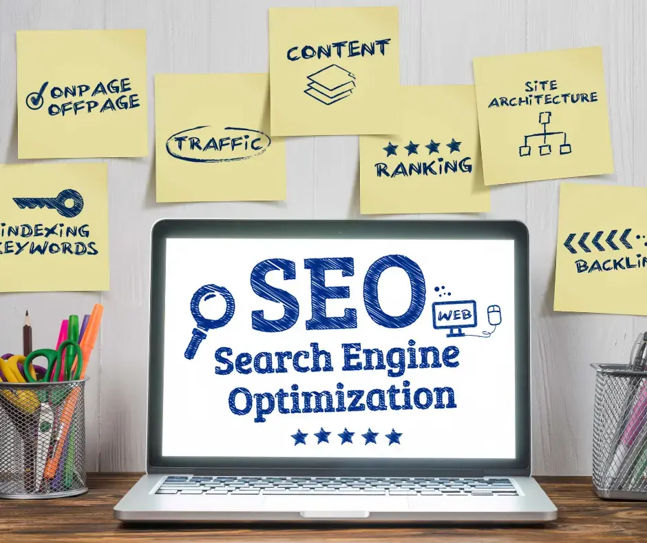 A laptop screen showing SEO strategy